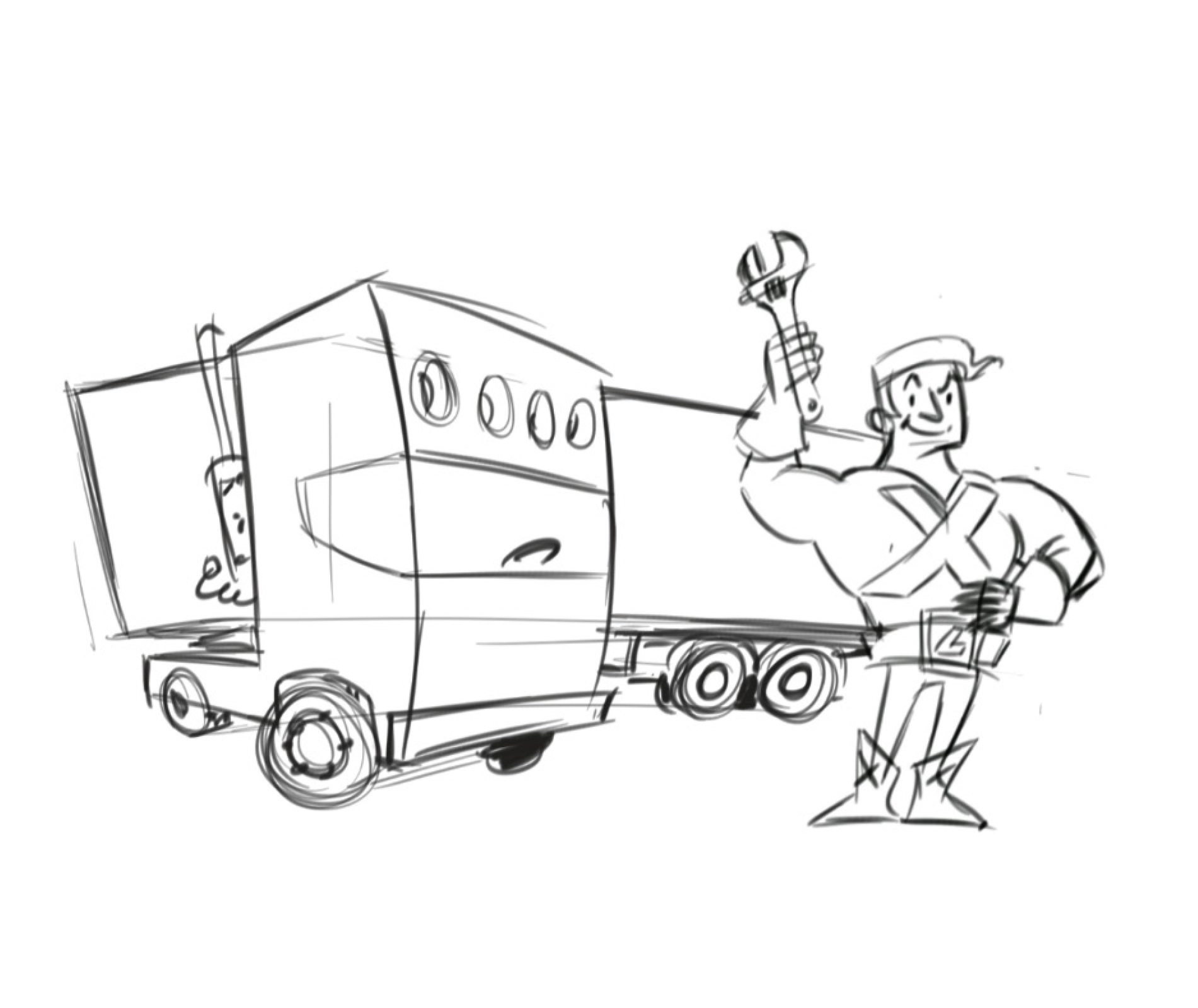 Schets Max met truck
